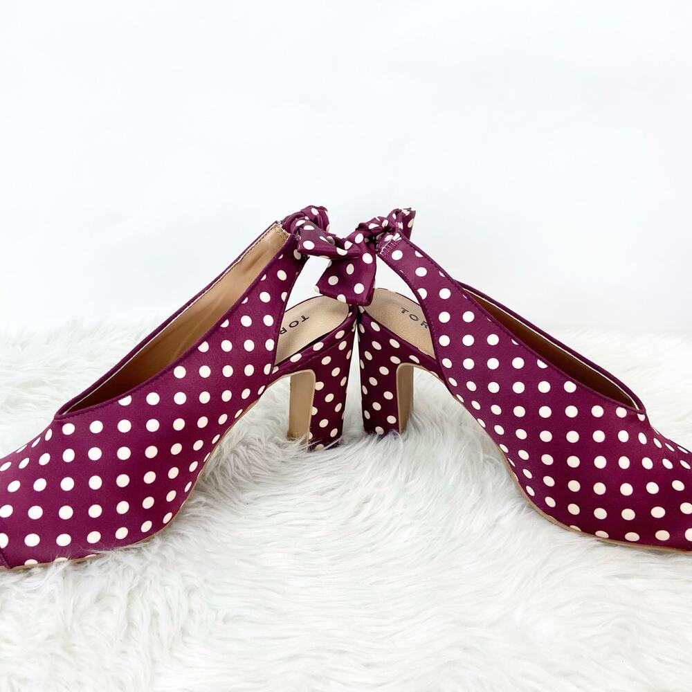 Torrid 9 W Wide NIB Womens Red Wine Polka Dot Pin-up Peep Toe Heels Sandals - Picture 9 of 14